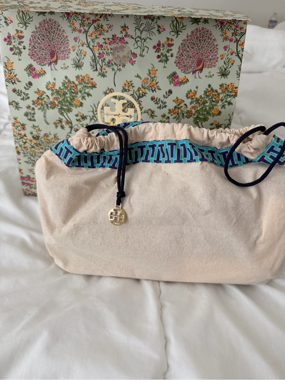 Tory Burch T Monogram Brocade Studio Bag in Sea Frost NWT - Picture 10 of 13